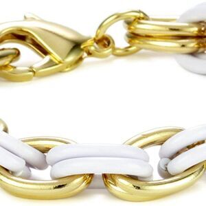 Lee Angel "Safina" White Enamel and Gold Plated Double Link Bracelet NWT 135